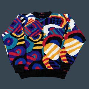 Vintage Colorful Abstract Geometric Wool Sweater By Arbor Way